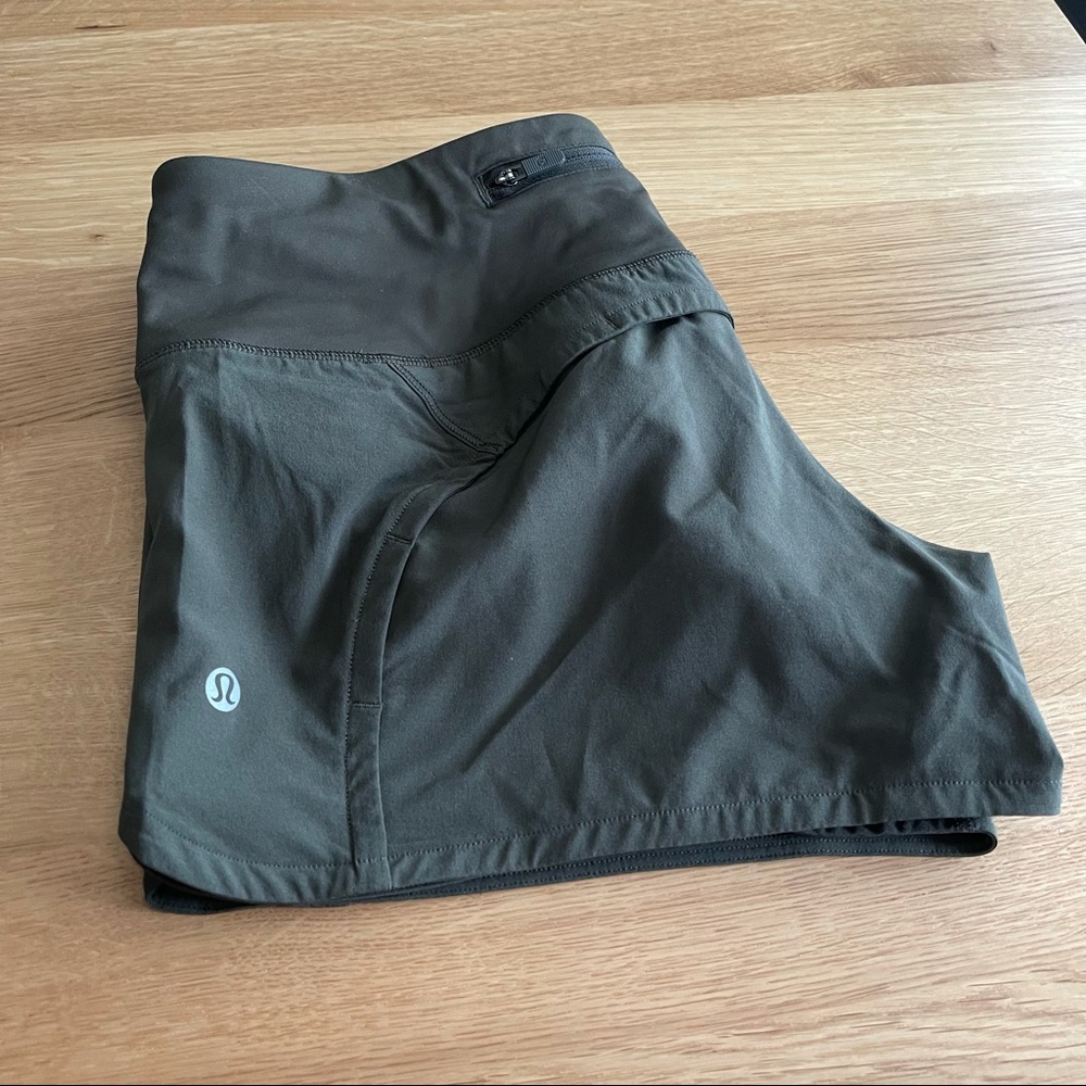 Green Lululemon athletic shorts